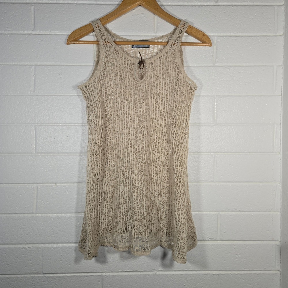 Vtg Portocruz Crochet Knit Tank Top Large Open Weave Boho Beach‎ Coverup Hippie